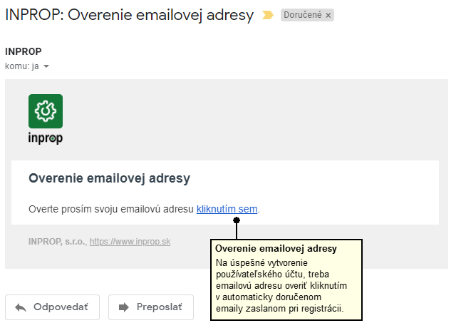 Verifikačný email